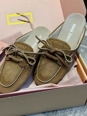 Miu Miu Suede Boat Shoe Backless Mules